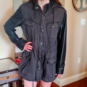 Talula distressed jacket with faux leather sleeves